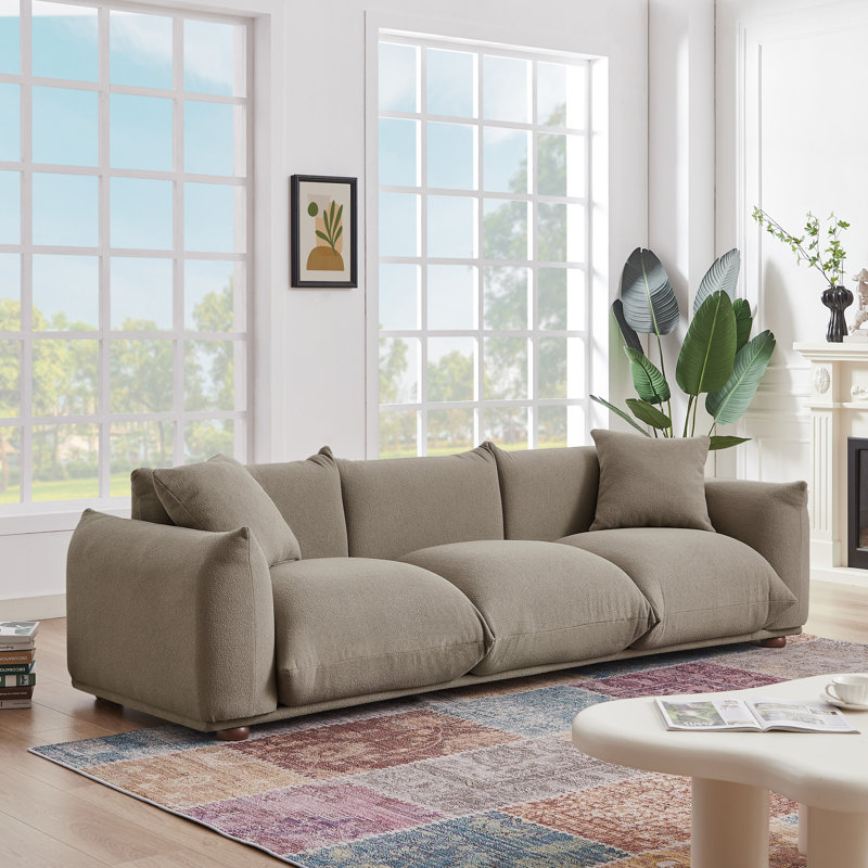 Maly 100'' Round Arm Sofa, Mocha Boucle