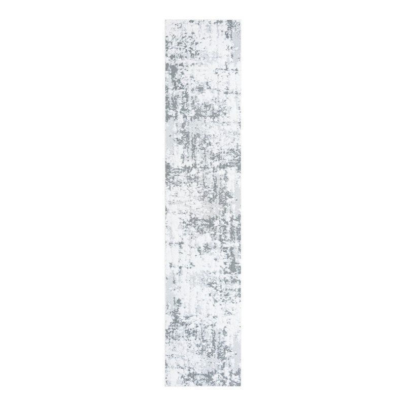 Tapis abstrait gris en coton tissé à la machine, Tapis de couloir 2 pi 7 po x 12 pi