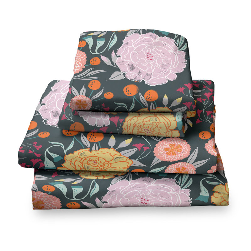 Full Size Gray and Yellow Floral Microfiber Bedding Set