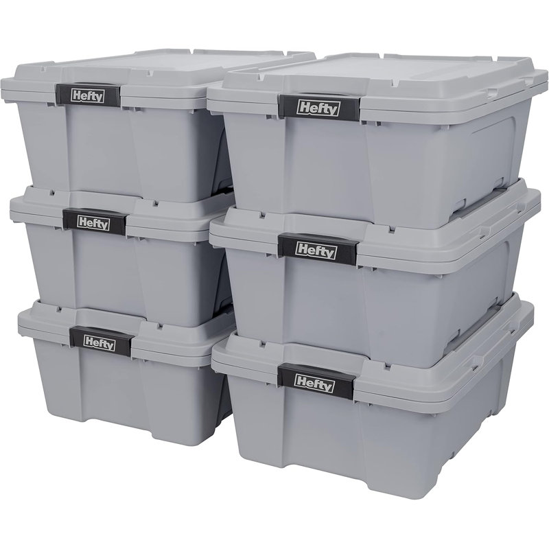 Hefty Max Pro 12-Gal, 6-Pack Heavy Duty Plastic Storage Bins with Lids