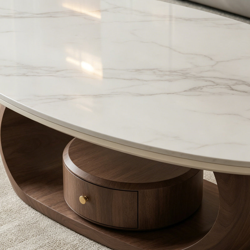 Table basse ovale avec rangement Modern Home, 15.74" H x 39.37" W x 23.62" D, Blanc / brun noisette