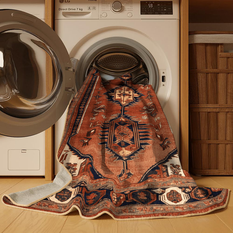 Machine Washable Persian Brown Area Rug, Square 8'