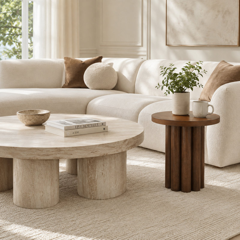 Table d'appoint ronde en noyer avec pied cannelé, table de chevet moderne pour salon, chambre ou salon