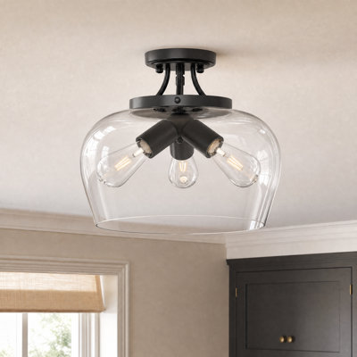 Penley 3 - Light 13.8" Glass Semi Flush Mount Ceiling Light in Matte Black