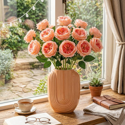 12 pièces fausses roses pivoines Austin Real Touch pêche roses avec tiges 19,7 po latex pivoines artificielles pour la décoration intérieure arrangement de fleurs centres de mariage Saint-Valentin