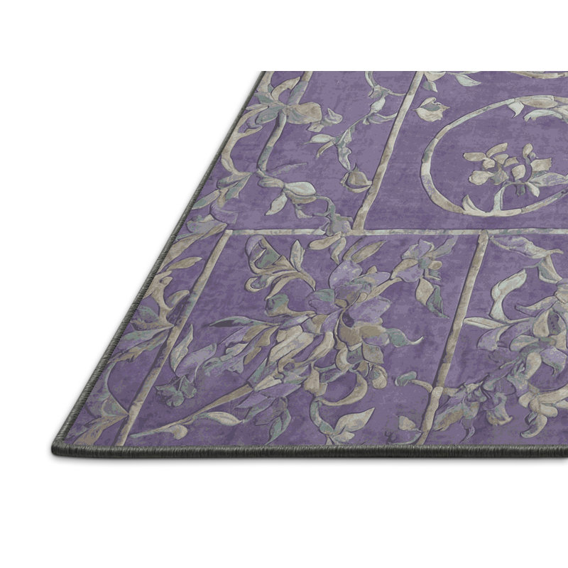 Tapis mauve soyeux et moelleux, Rectangulaire 3 pi x 5 pi