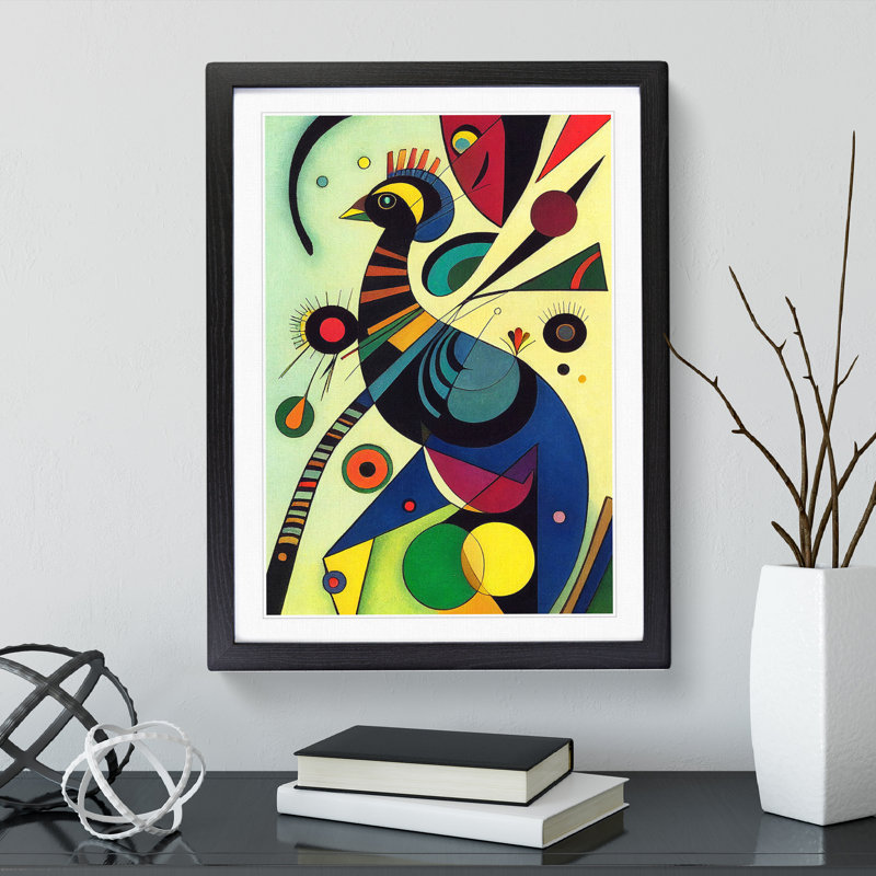 Peacock In Abstract No.1 - Single Picture Frame Print, Black Framed, 46cm H x 34cm W x 2cm D