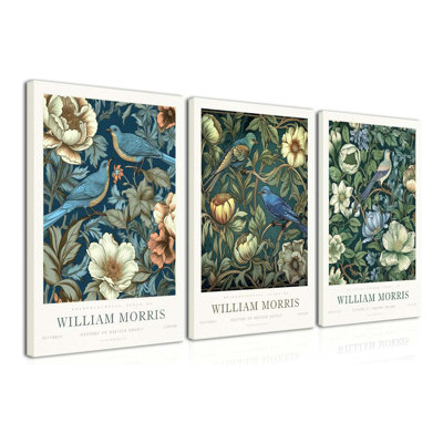 William Morris Canvas Wall Art Vintage Poster Prints Framed Set Of 3 Botanical Bird Aesthetic Pictures Gallery Artwork Painting Wall Decor For Living Room Bedroom Office