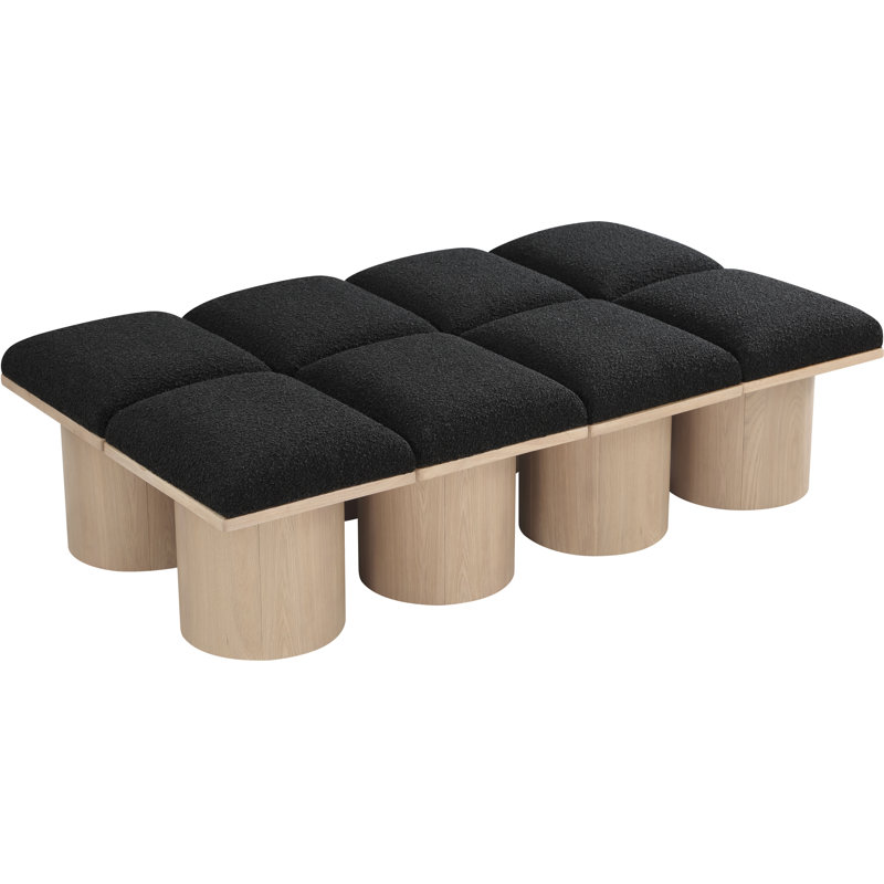 Banc rembourré Horatia, H 17,5 po x l 62 po x P 36 po, Naturel, Tissu bouclé noir