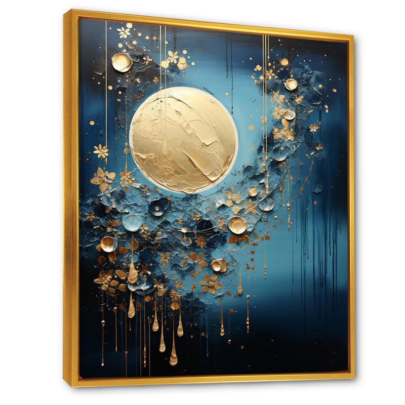 Lune bleu et or cycle céruléen Dreams IV, Cadre flottant doré, 32" H x 24" W