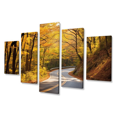 «Autumn's Road Into The Forest II» - art mural multi-panneaux pour le salon