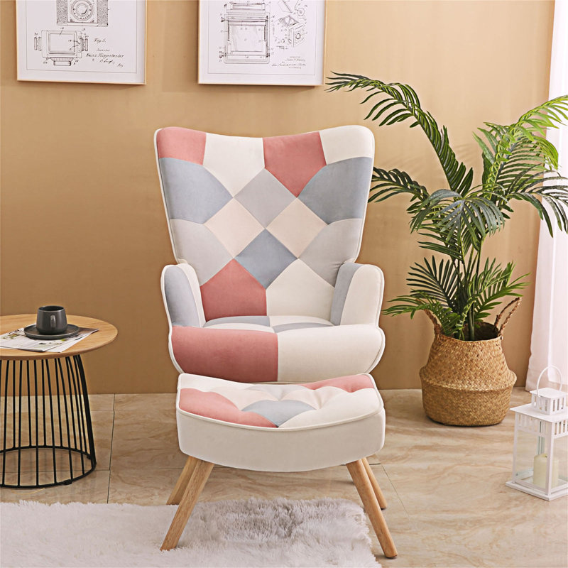 Chaise d'appoint moderne avec repose-pieds, Rose