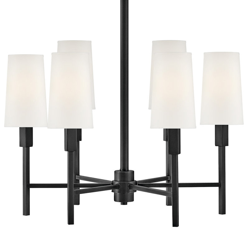 Fenwick Six-Light Chandelier w/ Natural Paper Shades, Black