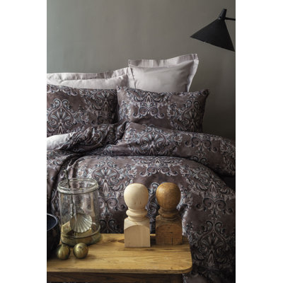 Ensemble de housse de couette 100% coton brun / vert / blanc Aarti