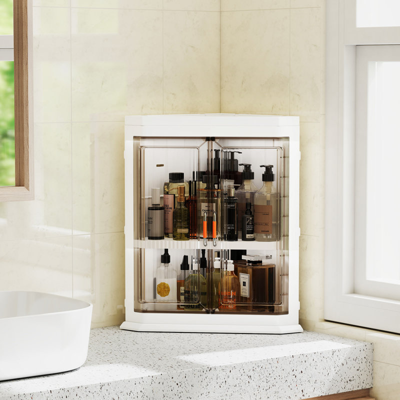 Armoire de rangement d'angle à 90 ° avec tablettes réglables et plastique PP imperméable, organisateur de coin pour les petits espaces