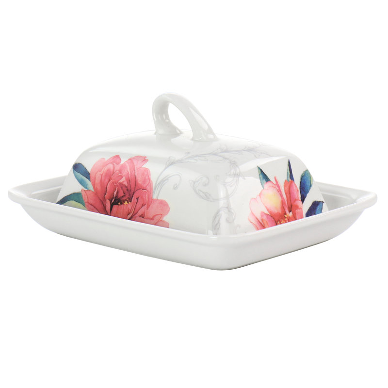 Fine Ceramic 7.5 Inch Butter Dish with Lid in Floral Designs