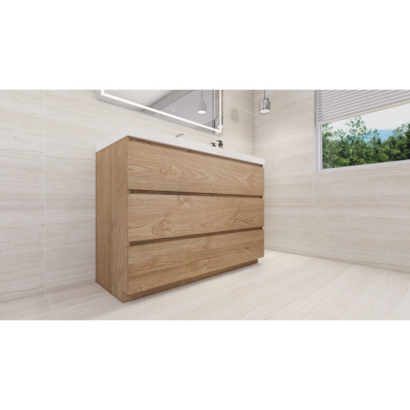 47.3'' Single Bathroom Vanity with Acrylic Top, New England Oak