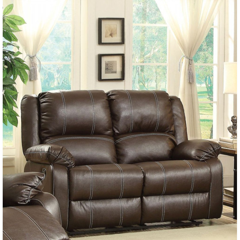 Hagar 60"L Upholstered Reclining Loveseat, Brown Faux Leather
