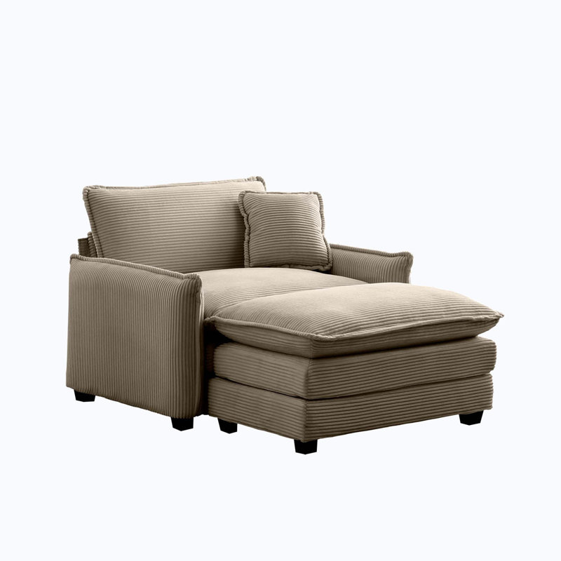 Fauteuil avec repose-pieds de 46 po de largeur Crihfield, Velours côtelé chameau