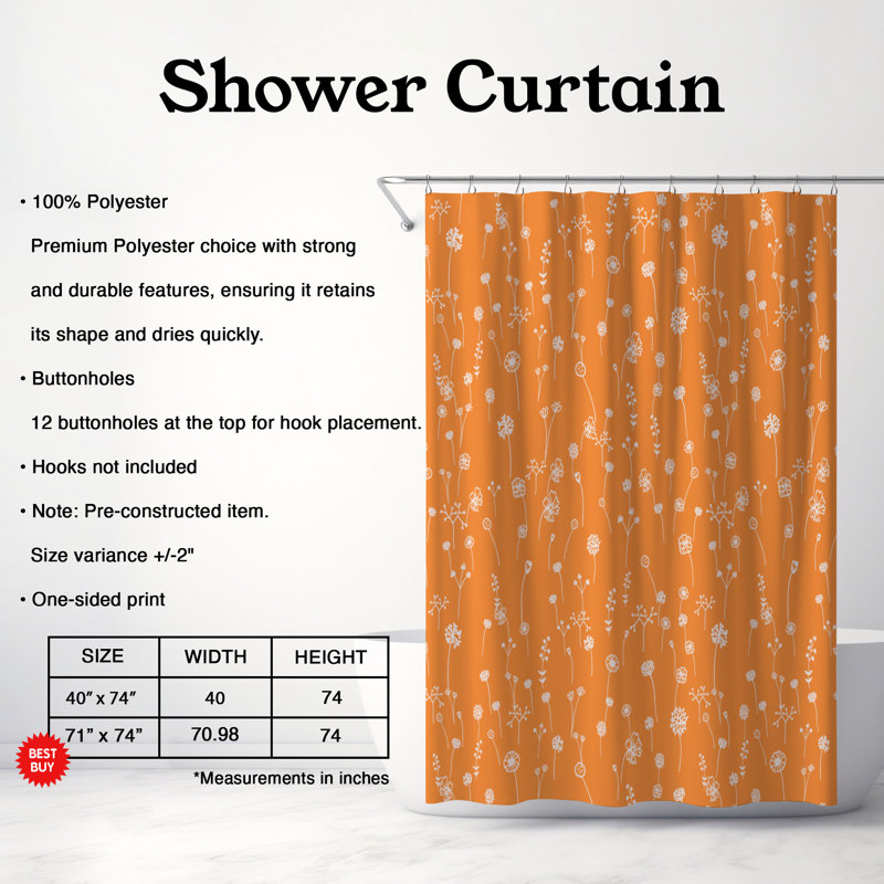 Rideau de douche standard 1 pièce, H 74 po x l 71 po