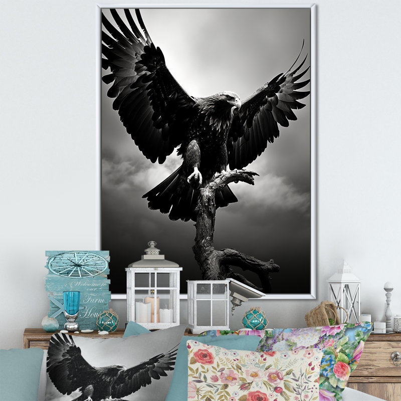 «Powerful Bold Eagle» - Imprimé, H 20 po x l 12 po x P 1 po, Cadre flottant blanc