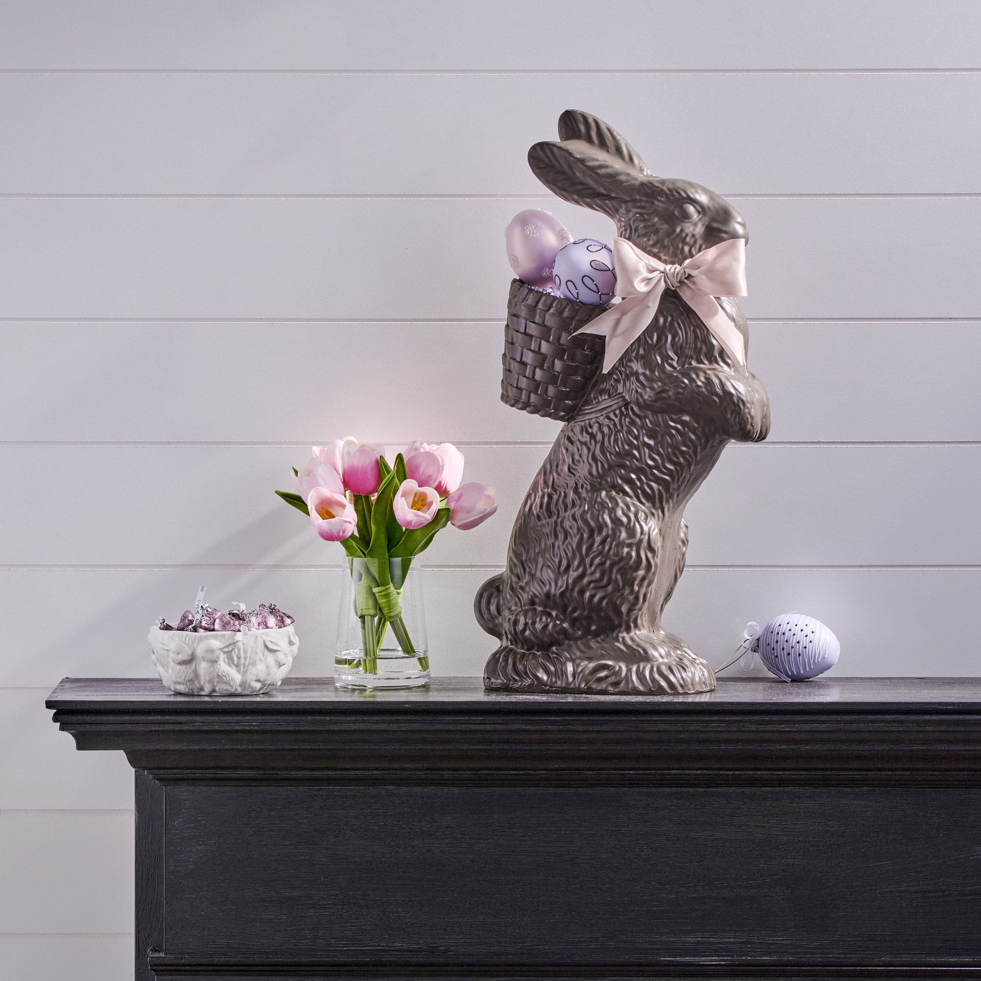 Resin Chocolate Standing Bunny With Basket 35", Brown, 20.5 in x 9 in