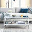 Table basse rectangulaire avec plateau en verre et tablette