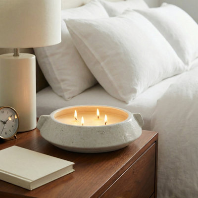 Modern Orange Blossom Citro Scented Candle In Terracotta Bowl - Decorative Outdoor Candles For Garden, Patio, Porch, Or Backyard Ambiance - 14", White