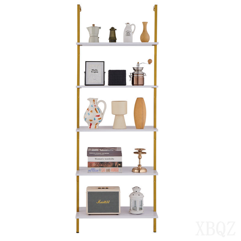 Industrial Square Pipe Shelf 5 Tier 24x11.8in Wall-Mount Gold White