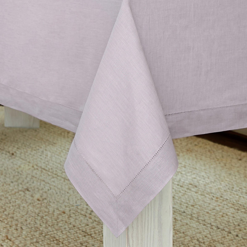 100% Pure Linen Hemstitch Tablecloth- Classic Hemstitch, Lilac, 144" x 60"