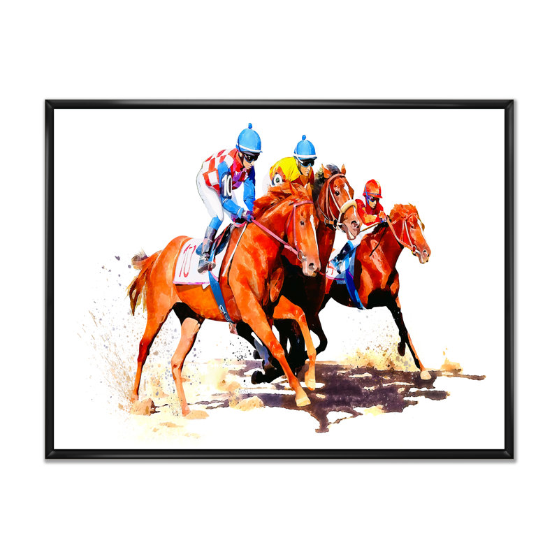 «Three Jockey Racing Horses Racinging», reproduction d'art sur toile, H 30 po x l 40 po x P 1,5 po