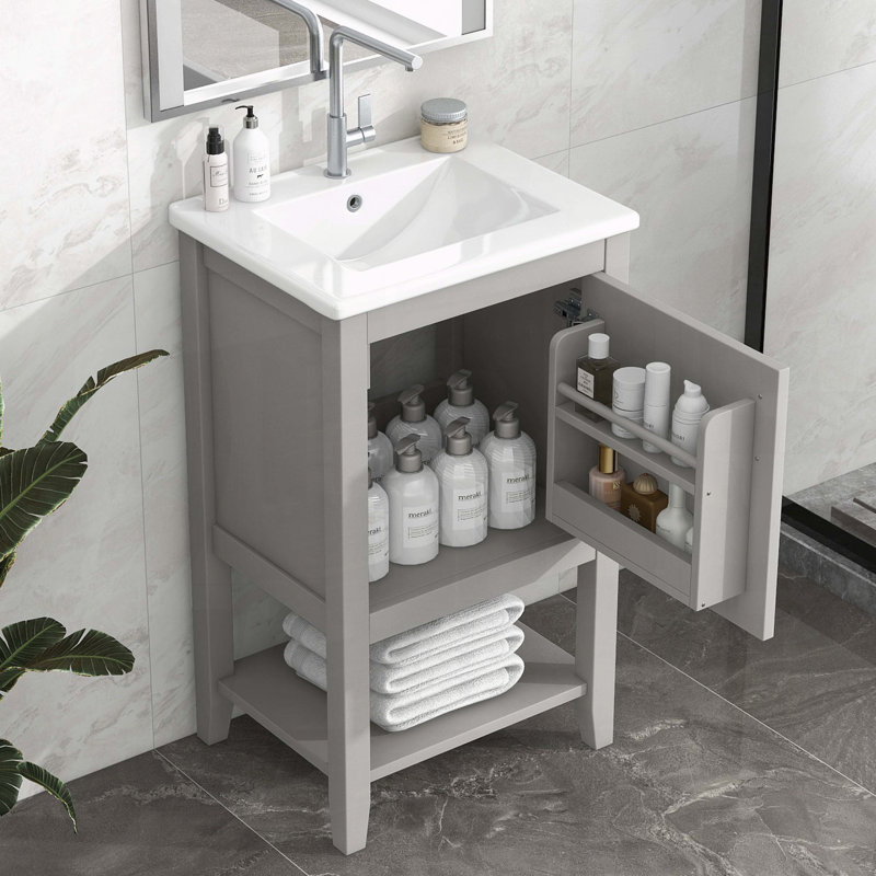 Meuble-lavabo de 20 po avec porte à fermeture en douceur et tablette ouverte, Gray