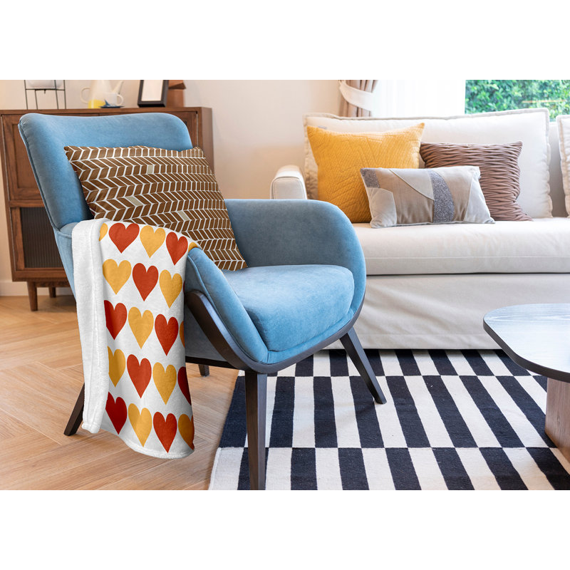 Alternating Hearts Valentine's Day Throw Blanket, Egg Yolk Yellow, 50" W x 60" L