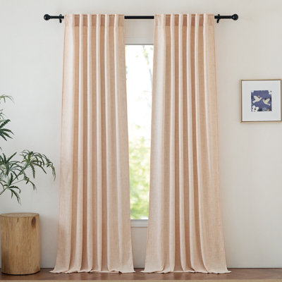 Faux Linen Blend Curtains Rod Pocket & Back tab Semi Sheer Window Treatments Privacy with Light Filtering for Living Room, 2 Panels