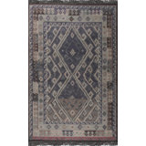 5x8 Purple Flat Weave Wool Diamond Lattice Geometric Modern Contemporary Carpet Rug