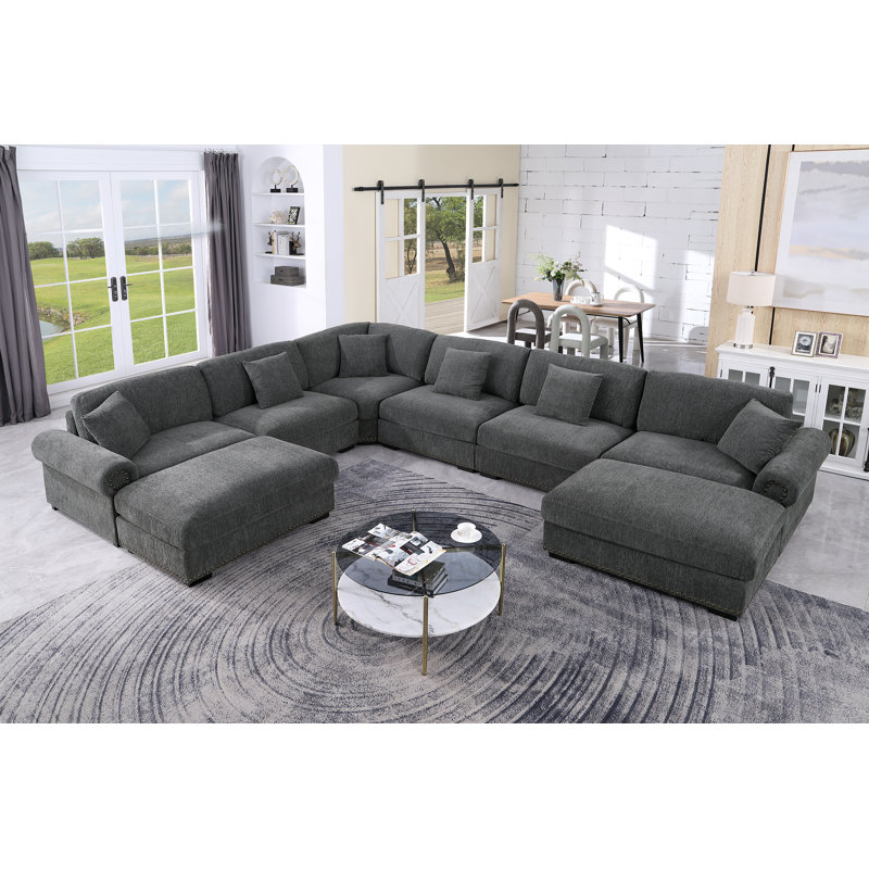 Canapé modulaire surdimensionné en coin avec chaises réversibles et canapé modulaire en chenille 8 places