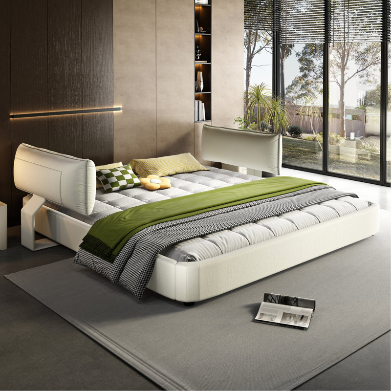 King Size Cloud Bed Frame With Oversized Padded Movable Headboard, Chenille Upholstered Bed With Round Corner,Metal + Solid Wooden Slat Double Support,No Box Spring Needed, Dark Grey