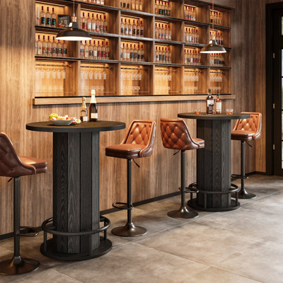 Table de salle à manger ronde de 39,4 po de hauteur, petite table de bar de cuisine avec repose-pieds pour la salle à manger, pub, bar (ensemble de 2)