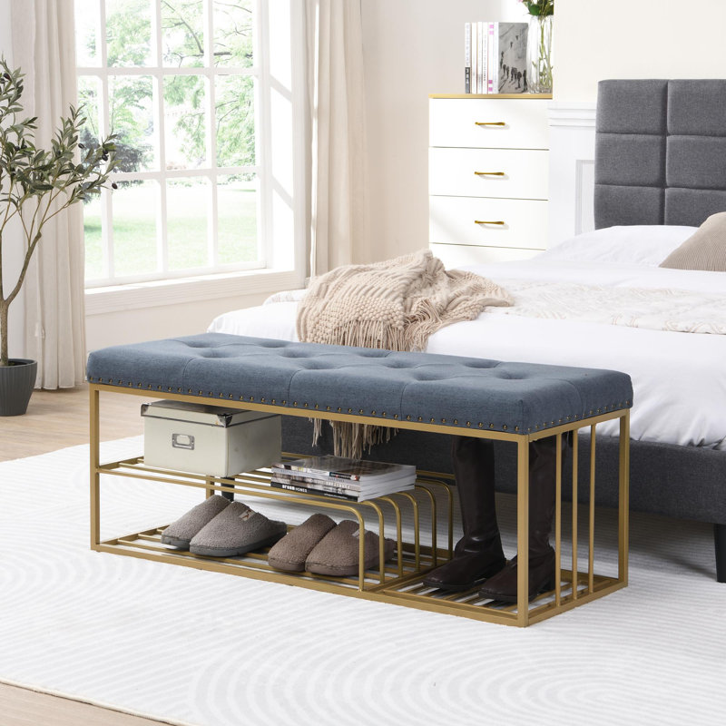 Muammar Upholstered Shoe Storage Bench, Blue
