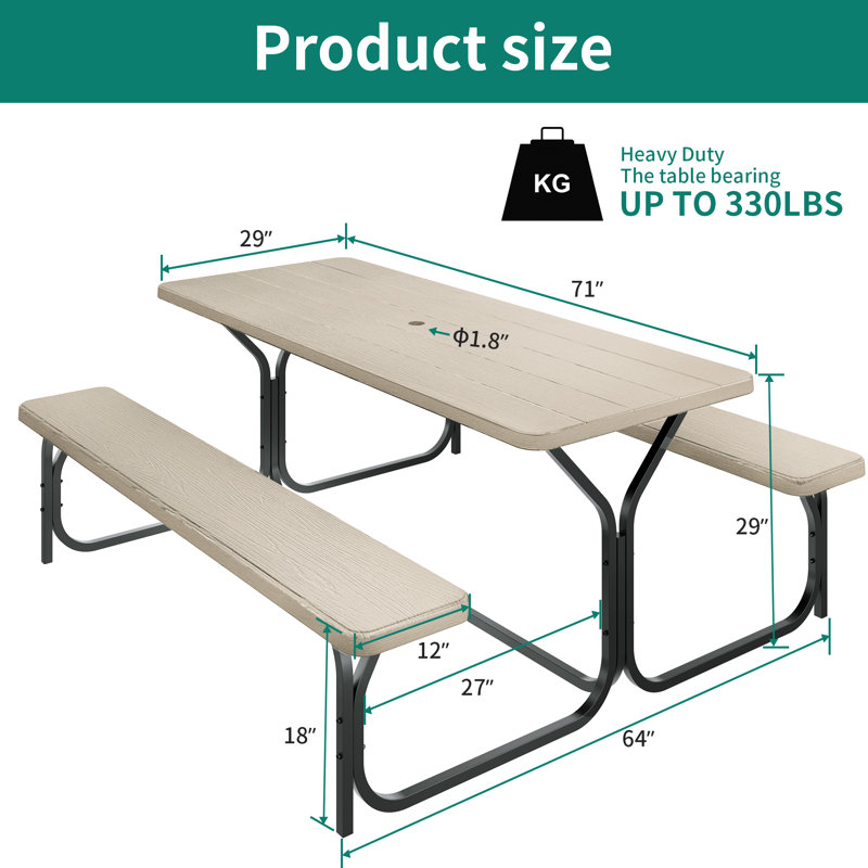 Bohall Rectangular 4 - Person 71" Long Picnic Table, Beige, Beige