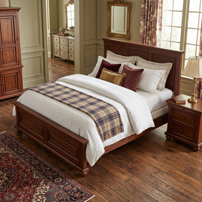 Traditional Pinewood Town and Country Style Vintage Tall Headboard King Bed Frame, Rich Brown