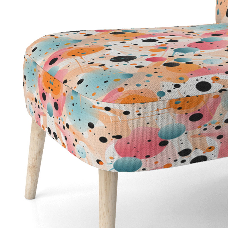 Modern Fusion Polka Dots Pattern - Upholstered Modern Side Chair, Black Accent Chair, Black/Pink/Orange