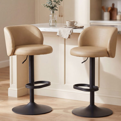 Ensemble de 2 tabourets de bar kaki en similicuir avec dossier réglable et base en métal noir
