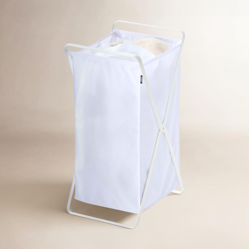 Panier à linge Yamazaki Home - Range-panier pliable, acier, Blanc, Grand (H 25,2 po x l 11,81 po x P 14,17 po)