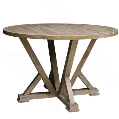 Modern Farmhouse Round Dining Table 45.7Inch Solid Wood Rubberwood Antique Finishing Rustic Look Distressed Look Wire Brushed For 4 Seaters