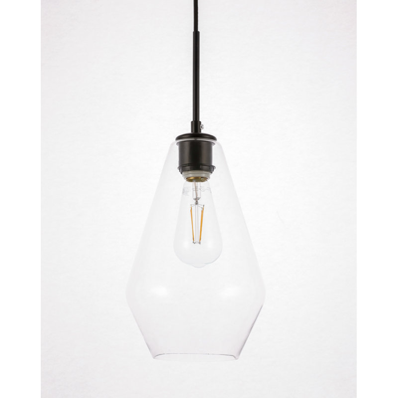 Stutz 1-Light Schoolhouse Pendant with Adjustable Length, Clear, Black, Elongated