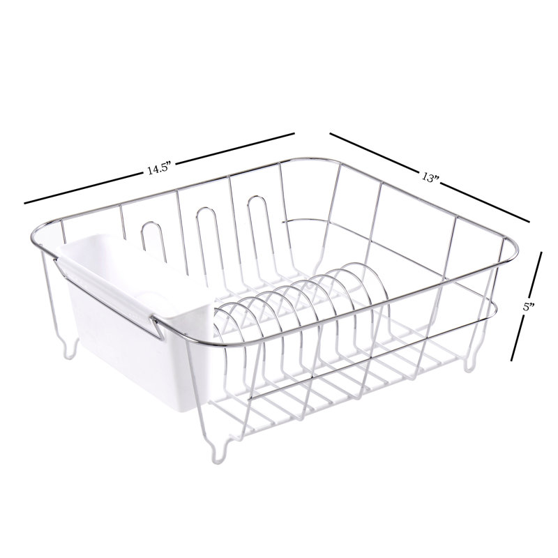 Chrome Plated Steel 2-Piece Compact Dish Drainer with Utensil Caddy, White