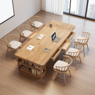 Burlywood Rectangular Solid Wood Conference Tables by Latitude Run