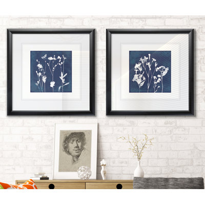 « cyanotype botanique i », ensemble de 2 reproductions de peintures encadrées