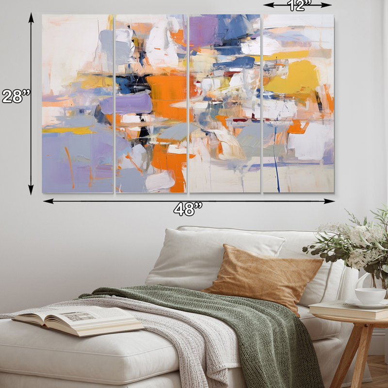 «Poetic Expressionism» en mauve et orange sur toile, reproduction de 4 pièces